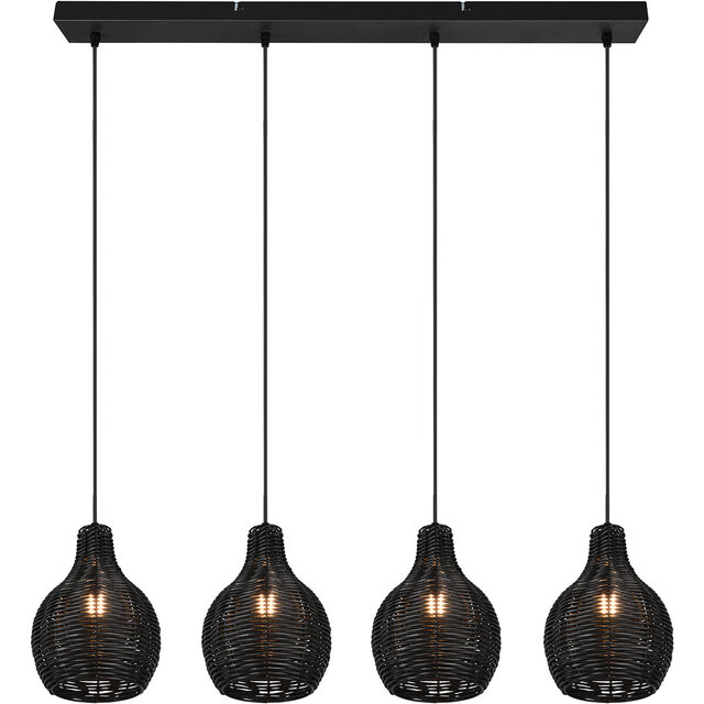 Zwarte moderne LED hanglamp van hout met vier E14 fittingen en 40W vermogen