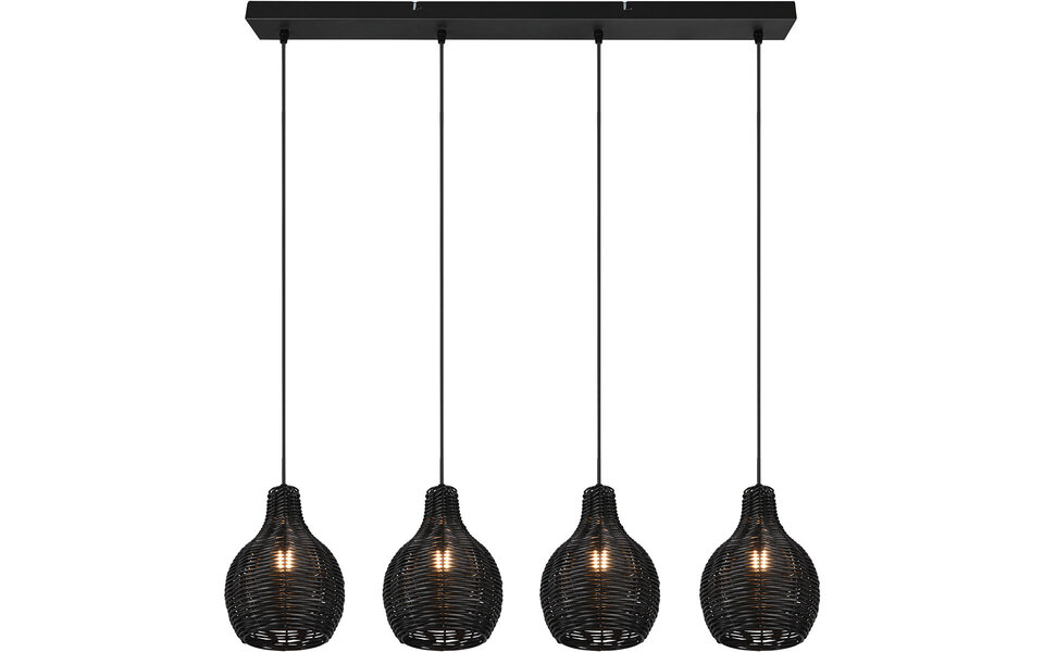 HLW LED LED Pendant Lamp Wood - Black 4-Light Trion Sparko with E14 Fitting