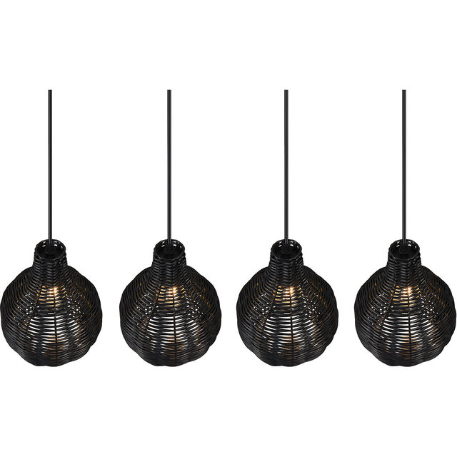 HLW LED LED Pendant Lamp Wood - Black 4-Light Trion Sparko with E14 Fitting