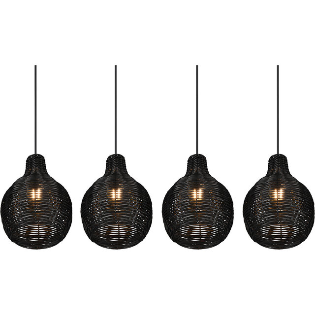 HLW LED LED Pendant Lamp Wood - Black 4-Light Trion Sparko with E14 Fitting