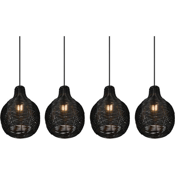 HLW LED LED Hanglamp Hout - Zwarte 4-Lichts Trion Sparko met E14 Fitting HLW LED LED Hanglamp Hout - Zwarte 4-Lichts Trion Sparko met E14 Fitting