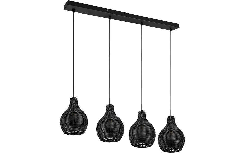 HLW LED LED Hanglamp Hout - Zwarte 4-Lichts Trion Sparko met E14 Fitting