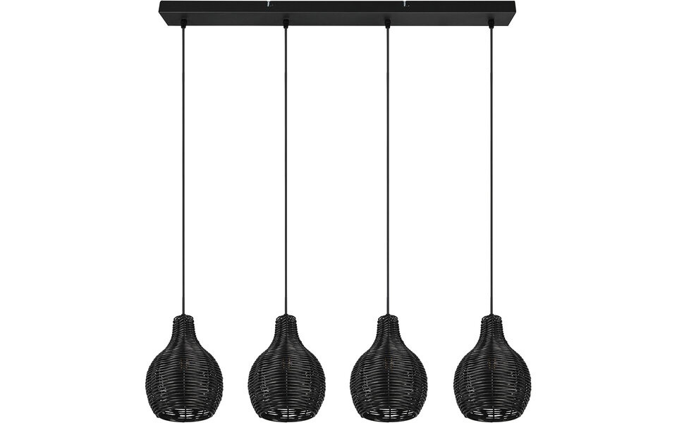 HLW LED LED Pendant Lamp Wood - Black 4-Light Trion Sparko with E14 Fitting