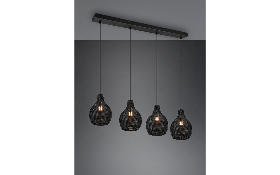 HLW LED LED Pendant Lamp Wood - Black 4-Light Trion Sparko with E14 Fitting