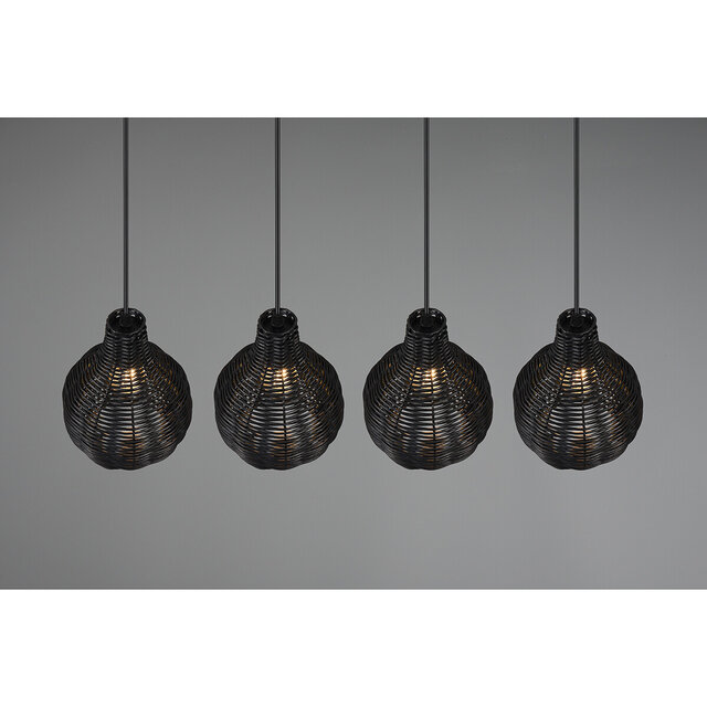 HLW LED LED Pendant Lamp Wood - Black 4-Light Trion Sparko with E14 Fitting