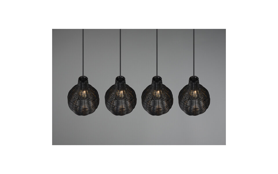 HLW LED LED Pendant Lamp Wood - Black 4-Light Trion Sparko with E14 Fitting