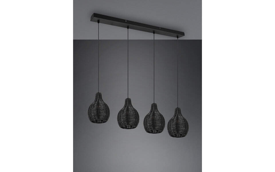 HLW LED LED Hanglamp Hout - Zwarte 4-Lichts Trion Sparko met E14 Fitting