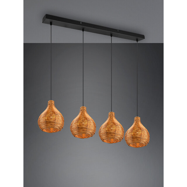 HLW LED LED Hanglamp Hout - Trion Sparko 4-lichts Bruine Hangverlichting met E14 Fitting