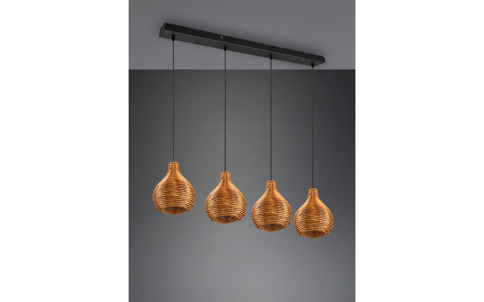 HLW LED LED Hanglamp Hout - Trion Sparko 4-lichts Bruine Hangverlichting met E14 Fitting