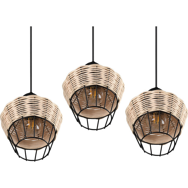 HLW LED LED Hanglamp Trion Bera - 3-lichts armatuur, Bruin Aluminium, E27 fitting