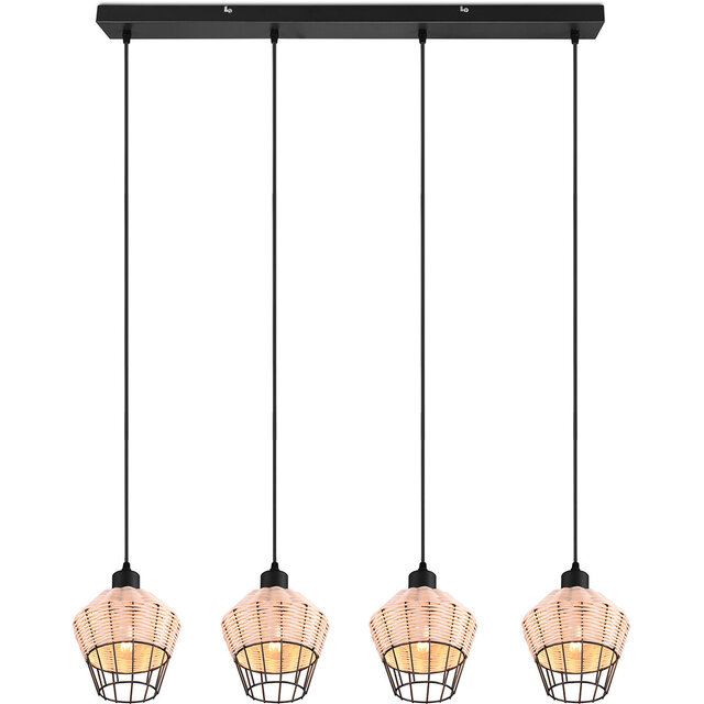 Moderne bruine aluminium LED hanglamp met 4 lichtpunten en E27 fitting, 40W vermogen