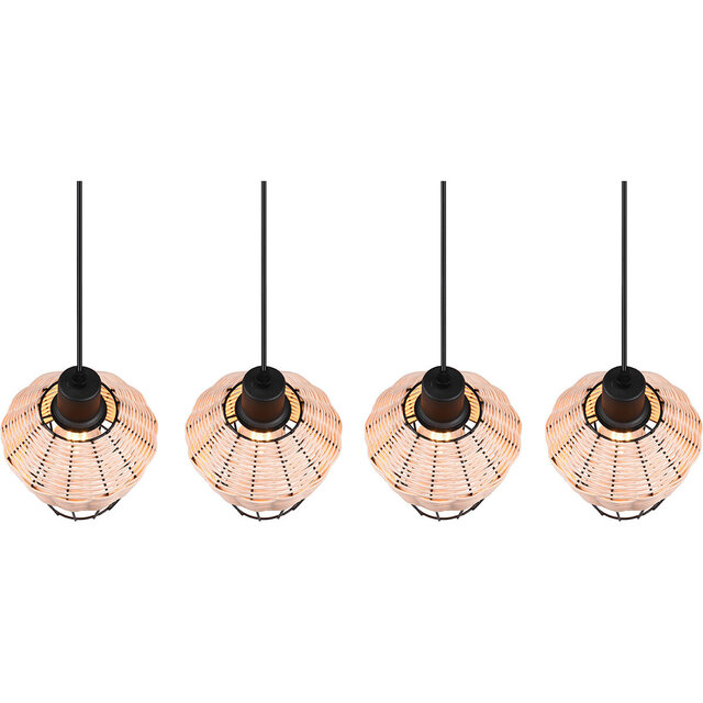 HLW LED LED Hanglamp Trion Bera - 4-lichts Rechthoek Bruin Aluminium met E27 Fitting