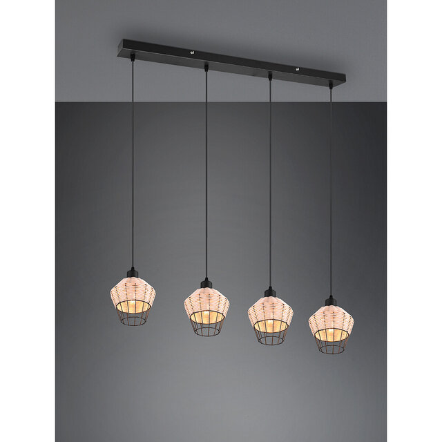 HLW LED LED Hanglamp Trion Bera - 4-lichts Rechthoek Bruin Aluminium met E27 Fitting