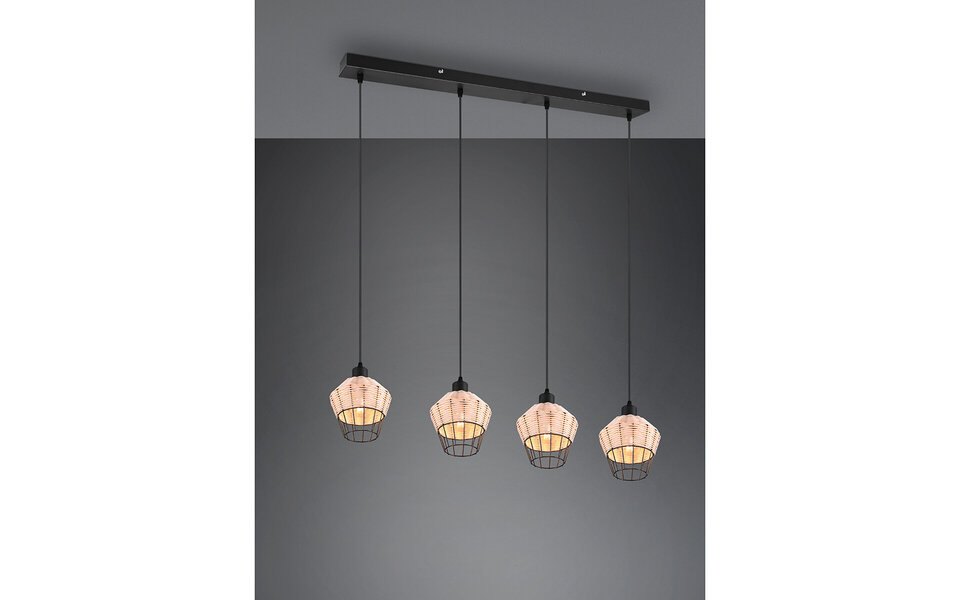 HLW LED LED Hanglamp Trion Bera - 4-lichts Rechthoek Bruin Aluminium met E27 Fitting