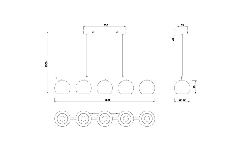 HLW LED Zwarte LED Hanglamp met Glas - Trion Seldy 5-lichts LED Hanglamp met E14 Fitting