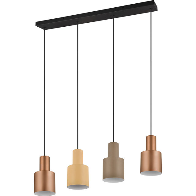 HLW LED Zwarte LED Hanglamp Trion Agido - 4-lichts met multicolor lampenkap en E27 fitting