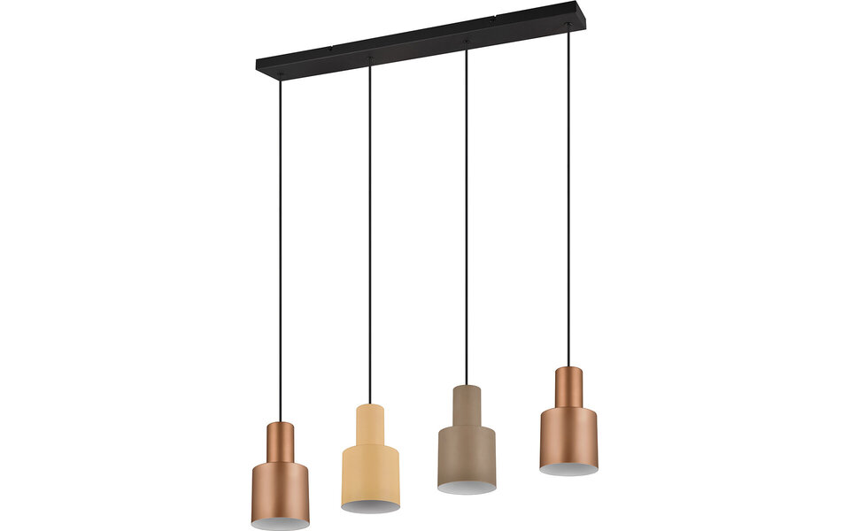 HLW LED Zwarte LED Hanglamp Trion Agido - 4-lichts met multicolor lampenkap en E27 fitting