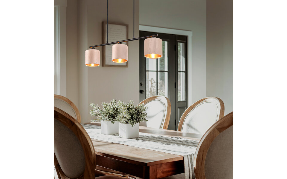 HLW LED LED Pendant Lamp Trion Julina - 3-light with E14 fitting and beige textile shade