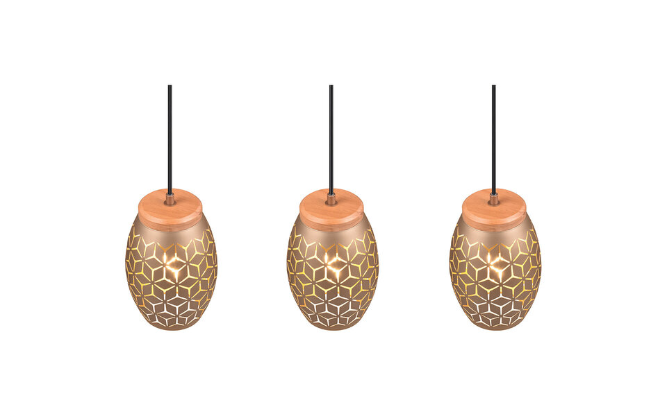 HLW LED LED Hanglamp Trion Dabi - Metalen LED lamp 3-lichts met E27 fitting, Coffee kleur HLW LED LED Hanglamp Trion Dabi - Metalen LED lamp 3-lichts met E27 fitting, Coffee kleur