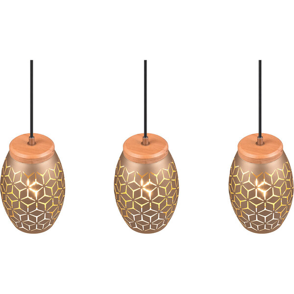 HLW LED LED Hanglamp Trion Dabi - Metalen LED lamp 3-lichts met E27 fitting, Coffee kleur HLW LED LED Hanglamp Trion Dabi - Metalen LED lamp 3-lichts met E27 fitting, Coffee kleur