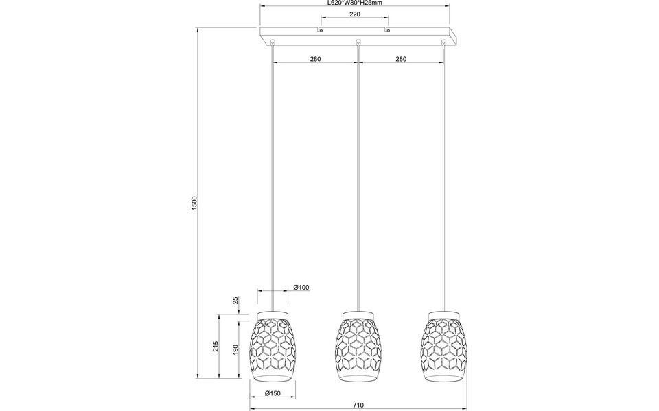 HLW LED LED Hanglamp Trion Dabi - Metalen LED lamp 3-lichts met E27 fitting, Coffee kleur HLW LED LED Hanglamp Trion Dabi - Metalen LED lamp 3-lichts met E27 fitting, Coffee kleur