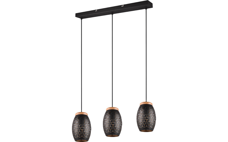 HLW LED Metalen LED Hanglamp Trion Dabi - 3-lichts Zwarte & Gouden LED Lamp