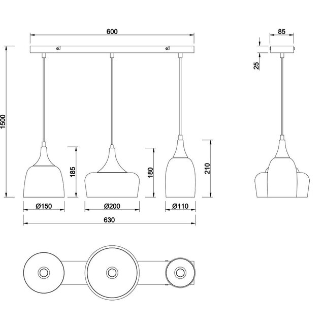 HLW LED Metalen LED Hanglamp Trion Zira - Zwarte 3-lichts LED Lamp met E14 Fitting