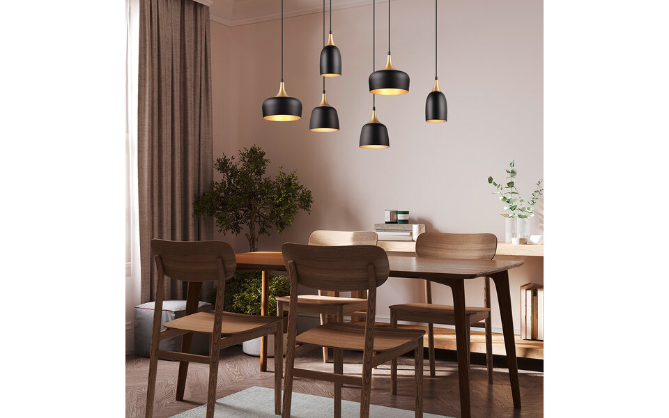 HLW LED Metal LED Pendant Lamp Trion Zira - Black 6-light LED lamp with E14 fitting HLW LED Metal LED Pendant Lamp Trion Zira - Black 6-light LED lamp with E14 fitting