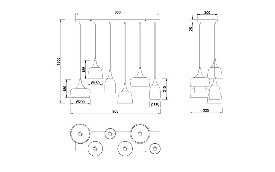 HLW LED Metalen LED Hanglamp Trion Zira - Zwarte 6-lichts LED lamp met E14 Fitting