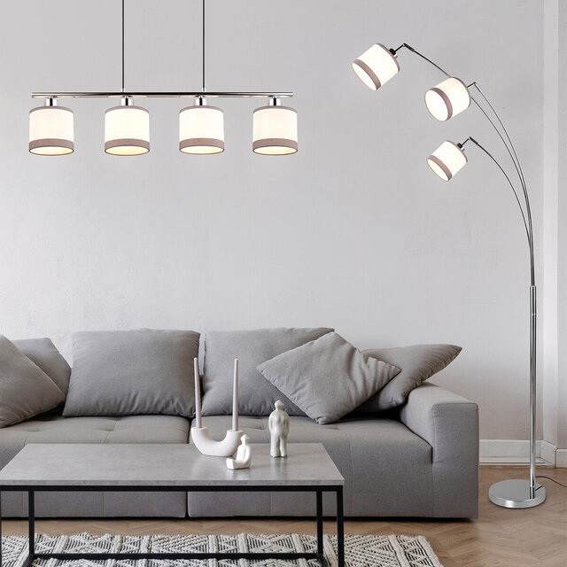 Moderne 4-lichts metalen hanglamp in chroom met 10W LED verlichting en E14 fittingen