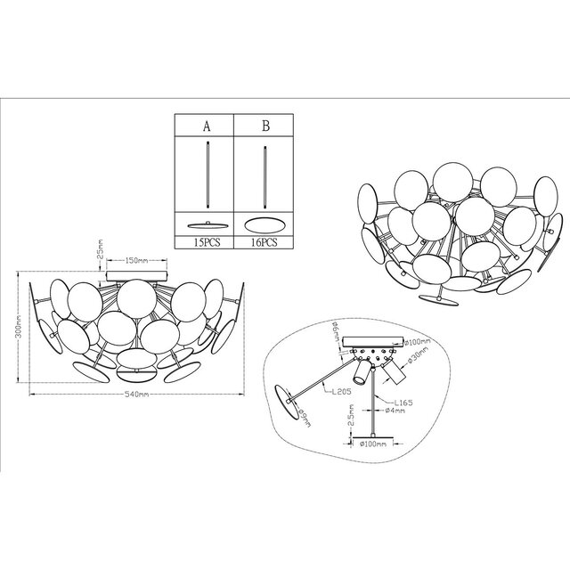 Zwarte moderne LED hanglamp met drie witte E14 lichtbronnen en 40W vermogen Zwarte moderne LED hanglamp met drie witte E14 lichtbronnen en 40W vermogen