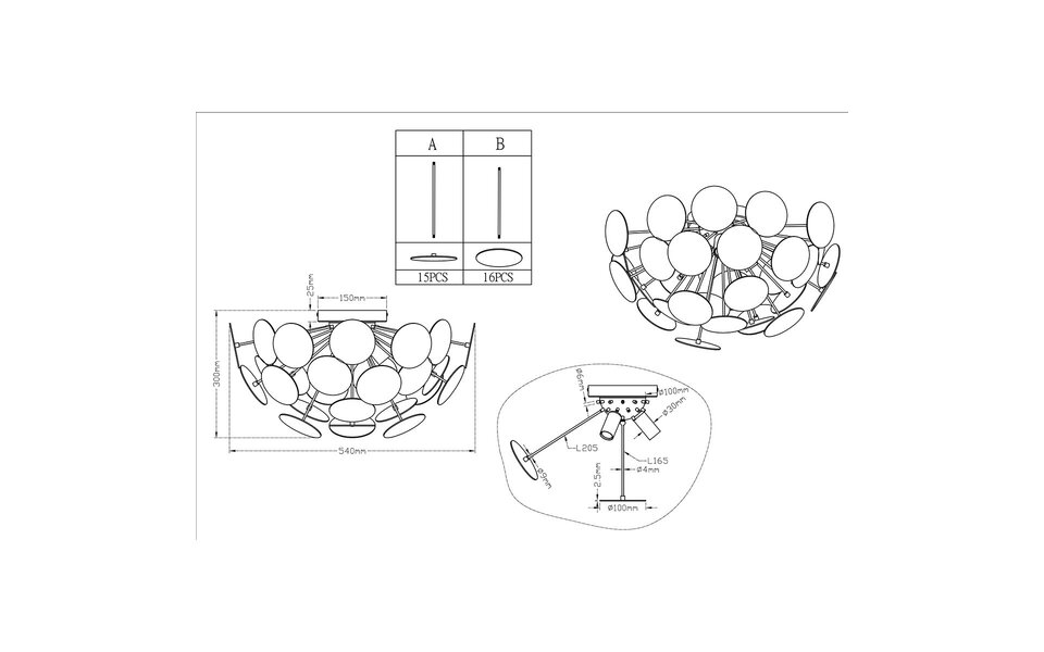 HLW LED Metalen LED Hanglamp Trion Discon - Mat Zwart, Rond, 3-lichts E14
