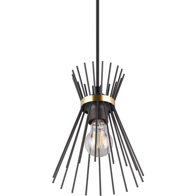 moderne zwarte en gouden metalen LED hanglamp met 1 lichtbron en E27 fitting, 40W vermogen