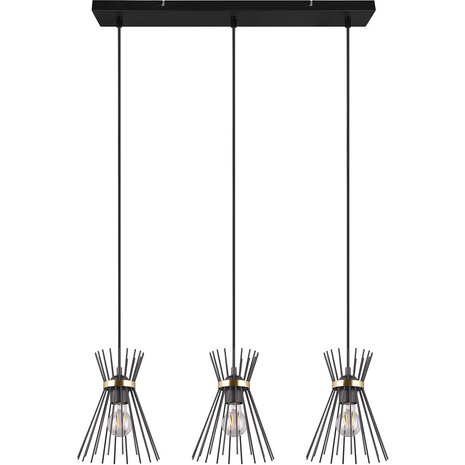 Zwarte & Gouden LED Hanglamp Trion Drado - Metalen 3-lichts LED lamp met E27 fitting Zwarte & Gouden LED Hanglamp Trion Drado - Metalen 3-lichts LED lamp met E27 fitting