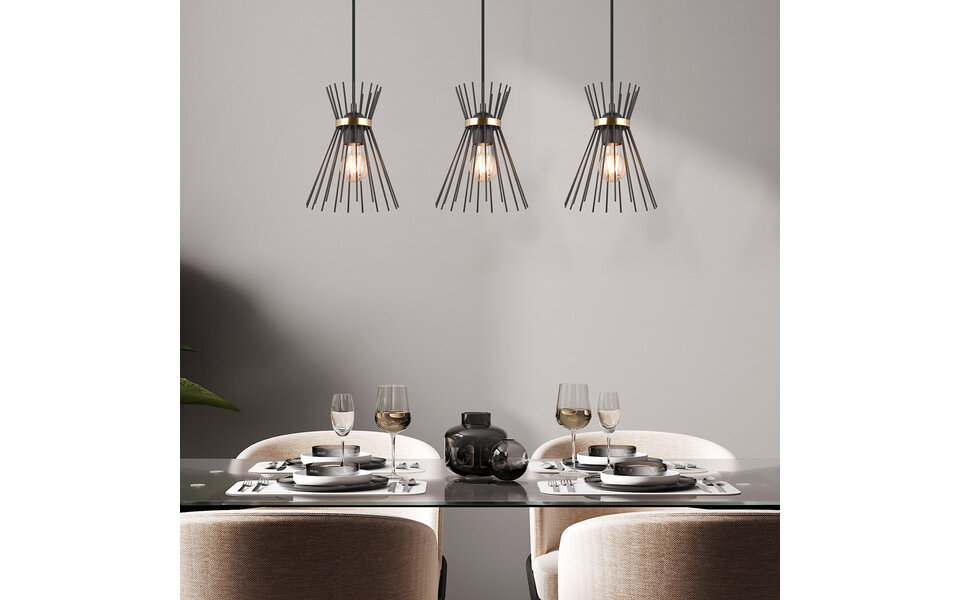 HLW LED Black & Gold LED Pendant Lamp Trion Drado - Metal 3-light LED lamp with E27 fitting