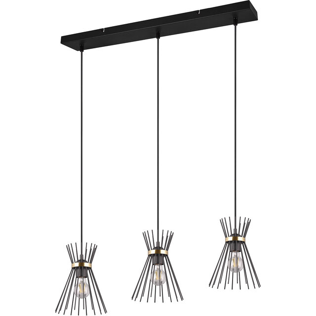 HLW LED Black & Gold LED Pendant Lamp Trion Drado - Metal 3-light LED lamp with E27 fitting