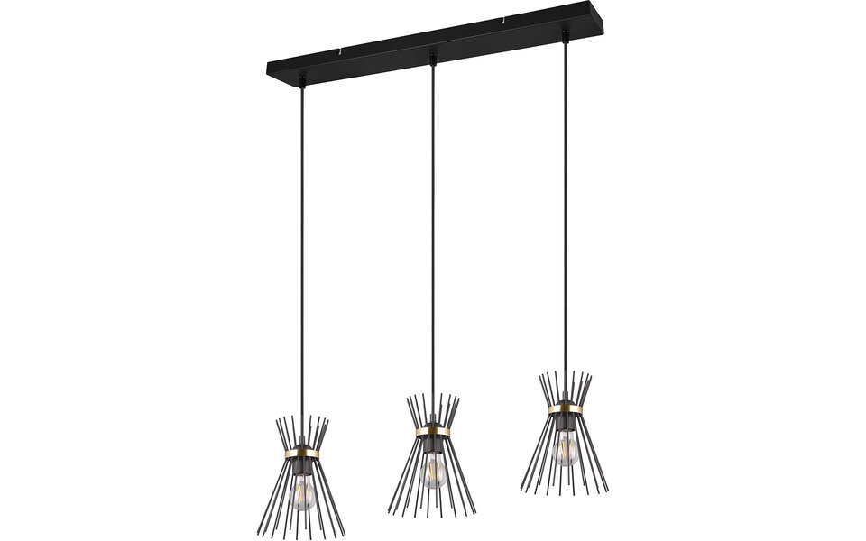 HLW LED Zwarte & Gouden LED Hanglamp Trion Drado - Metalen 3-lichts LED lamp met E27 fitting HLW LED Zwarte & Gouden LED Hanglamp Trion Drado - Metalen 3-lichts LED lamp met E27 fitting