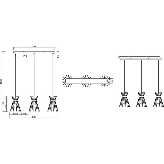 HLW LED Zwarte & Gouden LED Hanglamp Trion Drado - Metalen 3-lichts LED lamp met E27 fitting HLW LED Zwarte & Gouden LED Hanglamp Trion Drado - Metalen 3-lichts LED lamp met E27 fitting