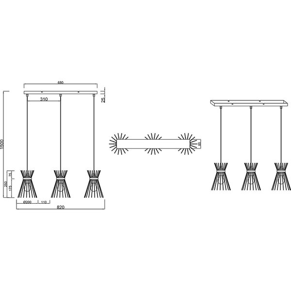 HLW LED Zwarte & Gouden LED Hanglamp Trion Drado - Metalen 3-lichts LED lamp met E27 fitting HLW LED Zwarte & Gouden LED Hanglamp Trion Drado - Metalen 3-lichts LED lamp met E27 fitting