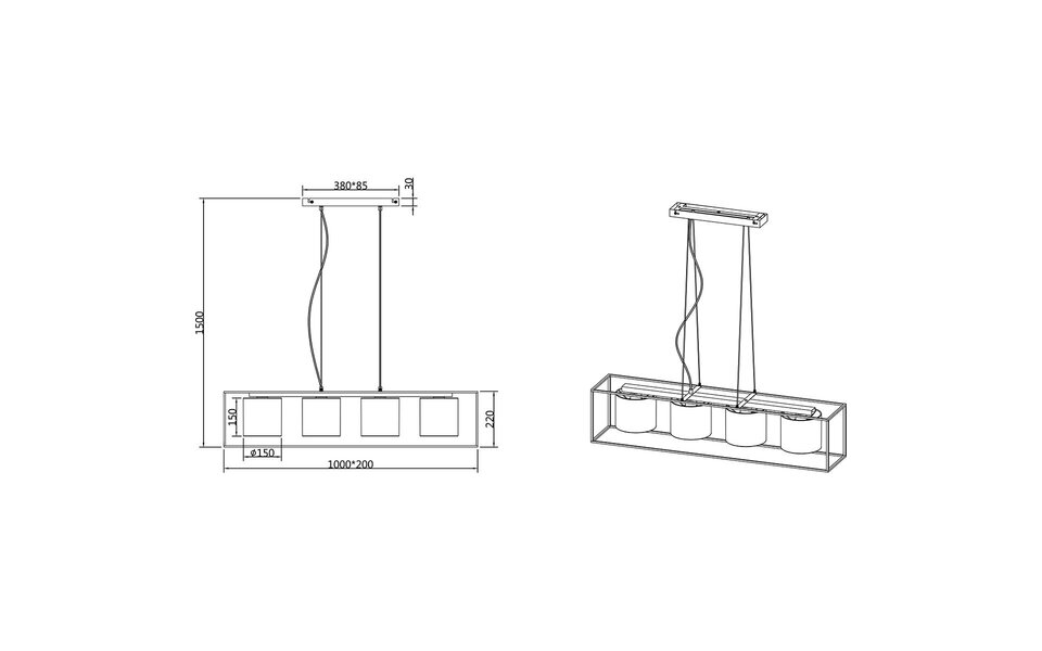 HLW LED Modern Metal LED Pendant Lamp Trion Rocky - Black 4-light LED Pendant Lamp with E27 HLW LED Modern Metal LED Pendant Lamp Trion Rocky - Black 4-light LED Pendant Lamp with E27