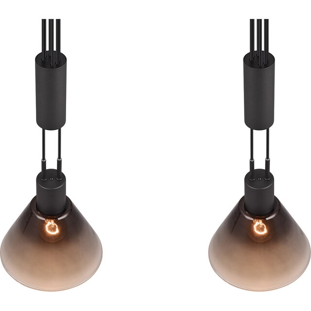 moderne zwarte LED hanglamp met 2 lichtpunten en glazen kappen, 40W vermogen moderne zwarte LED hanglamp met 2 lichtpunten en glazen kappen, 40W vermogen