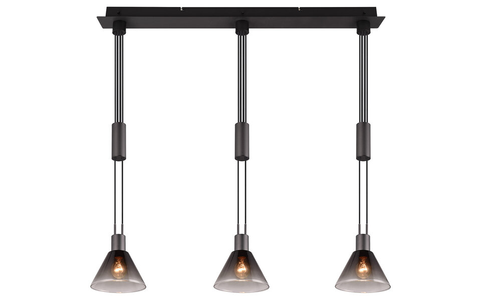 HLW LED LED Hanglamp Mat Zwart - Metalen LED Hanglamp met Glas, 3-lichts, E27 Fitting