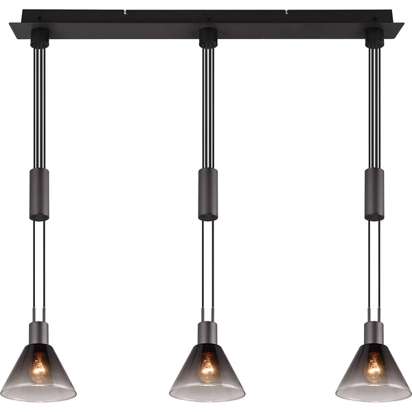 HLW LED LED Hanglamp Mat Zwart - Metalen LED Hanglamp met Glas, 3-lichts, E27 Fitting HLW LED LED Hanglamp Mat Zwart - Metalen LED Hanglamp met Glas, 3-lichts, E27 Fitting