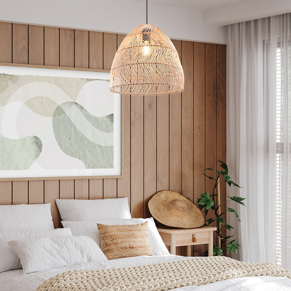 HLW LED LED Hanglamp Trion Kei - 1-lichts Rond Bruin Rotan - E27 Fitting HLW LED LED Hanglamp Trion Kei - 1-lichts Rond Bruin Rotan - E27 Fitting