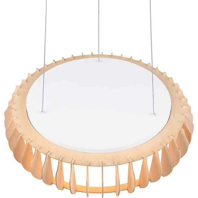 Dimbare witte stoffen LED hanglamp 40W met bruin accent in modern design Dimbare witte stoffen LED hanglamp 40W met bruin accent in modern design