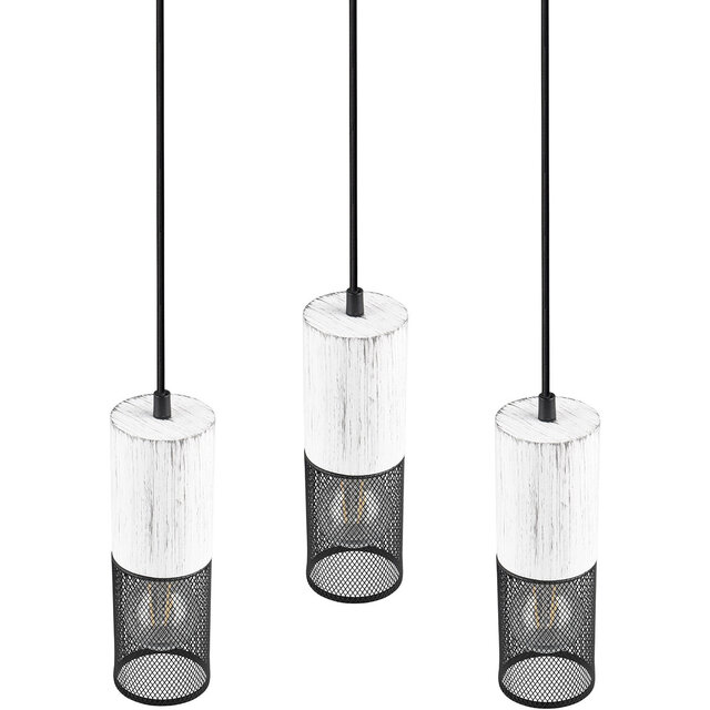 Zwarte en witte metalen LED hanglamp met drie lichtpunten en modern design, 40W vermogen Zwarte en witte metalen LED hanglamp met drie lichtpunten en modern design, 40W vermogen
