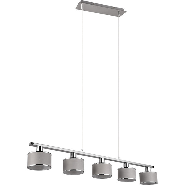 moderne 5-lichts metalen hanglamp in chroom met LED-verlichting en 28W vermogen