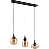 Zwarte metalen hanglamp met drie E14 LED-lichtbronnen en chroom accenten in modern design Zwarte metalen hanglamp met drie E14 LED-lichtbronnen en chroom accenten in modern design