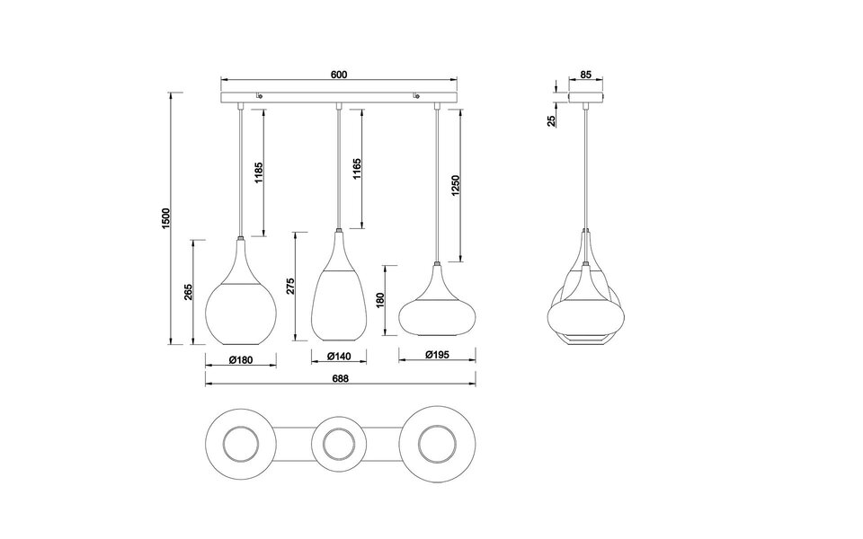 HLW LED Modern Matte Black Metal LED Pendant Lamp - 3-light E14 LED Lamp HLW LED Modern Matte Black Metal LED Pendant Lamp - 3-light E14 LED Lamp