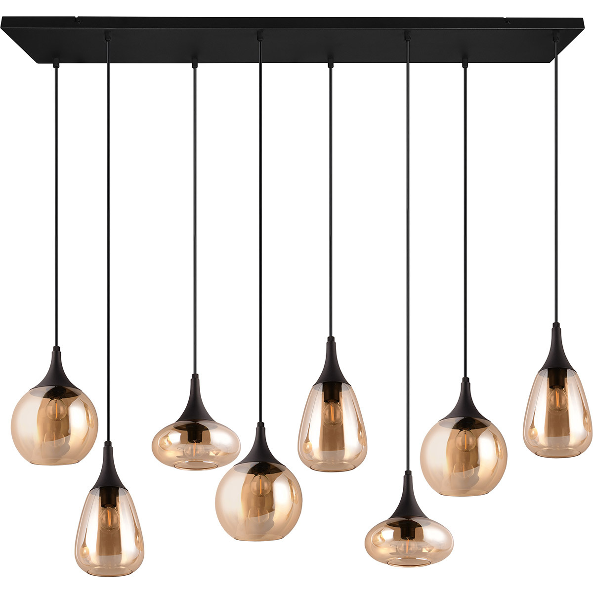 Trion Lidia LED-hanglamp mat zwart – 8 lichtpunten, 121 cm